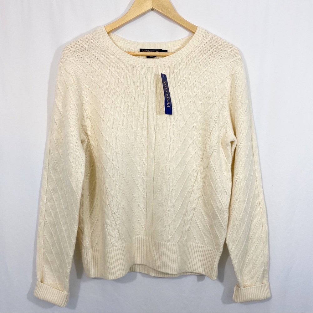 NWT Pendleton Ivory Merino Wool Knit Sweater Top - Picture 1 of 8
